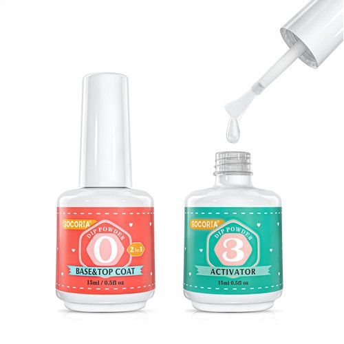 SOCORIA Dip Powder Liquid Set, 2 in 1 Base & Top Coat and Activator for Dip Powder Nail Kit, Nail Art French Manicure Home DIY Salon