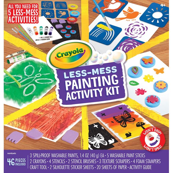 Crayola Less Mess Painting Activity Kit (46pcs), Kids Art Set, Washable Kids Paints, Gifts for Kids, Ages 4+