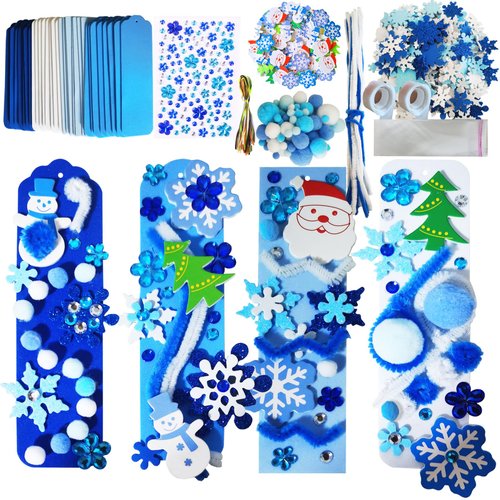 MLOLM 36 Sets Snowflake Bookmark Craft Kit Christmas Winter Crafts DIY Winter Bookmarks Gift Snowflake Foam Stickers Arts and Crafts for Holiday Home Classroom Activities