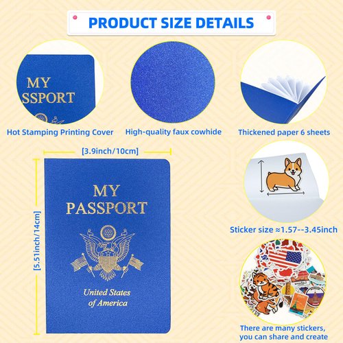 15 Pcs Fake Passport Book for Kids with 150 Non-Repeating Stickers (Including 3 Themes), Suitable for Party Favors, Scrapbooking, Arts and Crafts, School Supplies, Wall Stickers