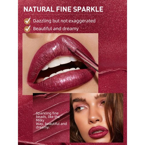 Easilydays Diamond Matte Nude Lip Gloss, Glitter Metallic Liquid Lipstick Glitter Shimmer Lip Glaze, Shimmery Finish, High Pigment Long Lasting Lip Gloss Tint Christmas Party Makeup (#04)