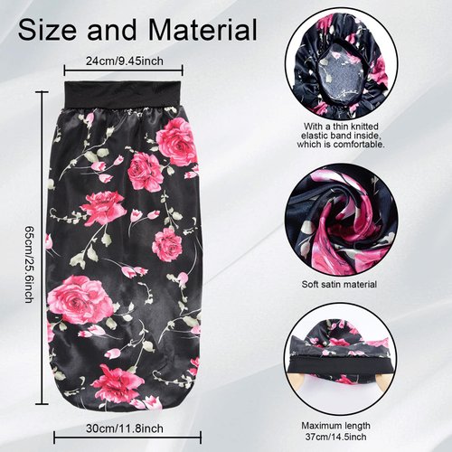 3 Pcs Long Satin Bonnet Sleep Cap,Extra Long Bonnet for Braids,Comfortable Braid Bonnet for Sleeping,Silk Bonnet for Women Dreadlocks,Long Hair,Soft Elastic Band (Black, Green, Red)