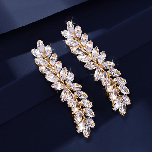 WHAVEL 2PCS Hair Barrettes for Women, Rhinestone Hair Clips Crystal Leaf French Barrette Wedding Hair Clips Vintage Bridal Hair Pins Hair Accessories for Women Bride Bridesmaid (Gold)