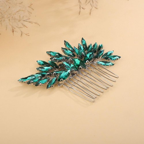 Denifery Women Dainty Simple Full Rhinestone Hair Comb Bride Wedding Hair Comb Bridal Hair Accessories Shiny Rhinestones Bridal Side Hair Combs for Women and Girls (Green)