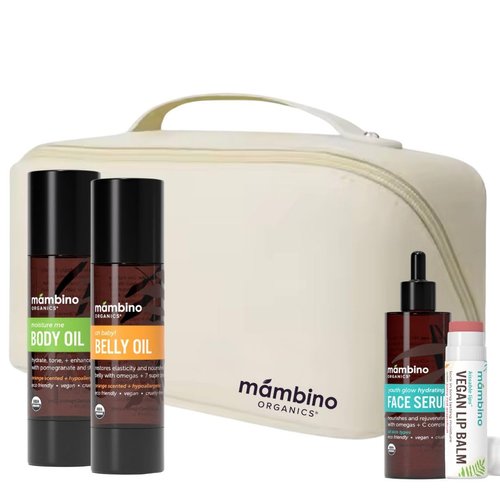 Mambino Organics Bun in the Oven Kit – All Natural Skincare Set for Pregnant Women – Anti-stretch mark, Body Moisturizer, Lip Balm Gift Pregnancy Gift Set for First time Moms