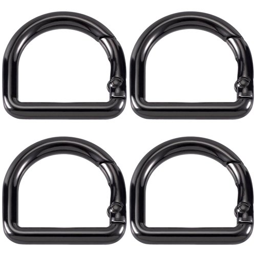 HINZIC 4 Pack D Ring Spring Key Hooks Keyring Clip Buckles Clasp Clamps for Belt Backpacks Handbag Purse Strap- Black