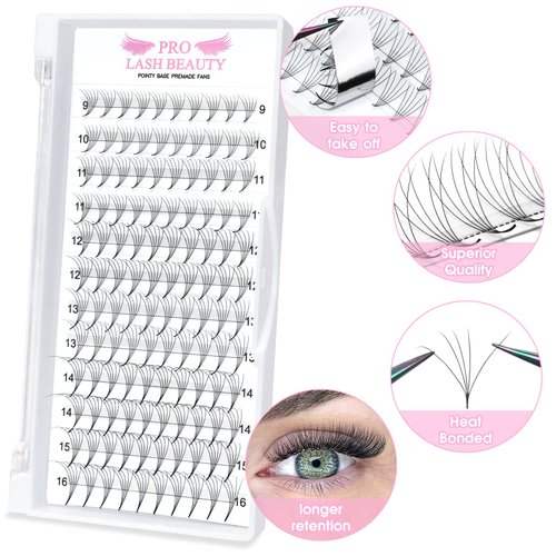 Premade Fans Eyelash Extensions 6D-C-0.07-9-16 Premade Volume Lash Extensions Pointed Base Fans 0.07 Premade Volume Fans C D Curl(6D-C-0.07,9-16mix)