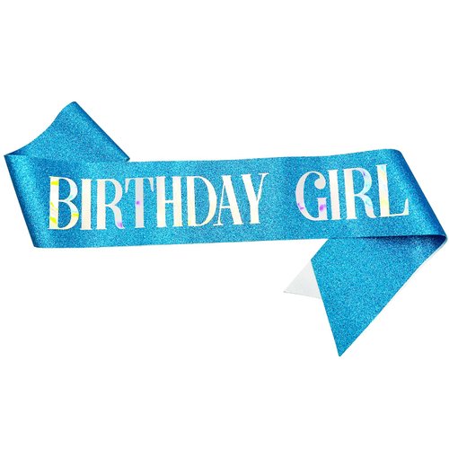 NAUXIUDSJS Birthday Girl Sash, Birthday Sash for Women Glitter Sash with Multicolor Foil, Party Favors Supplies for Sweet 16, 18th 21st 30th or Any Bday Party,Blue