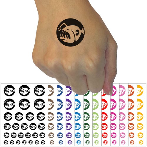 Toothy Angler Fish Temporary Tattoo Water Resistant Fake Body Art Set Collection - Purple (One Sheet)