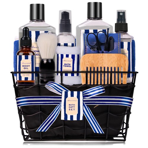 Gifts for Men, Bath and Body Gift Sets for Men with 10 Pcs Cedar & Bergamot Spa Gifts for Men, Bath Sets Includes Shower Gel, Bubble Bath, Body Mist and More. Perfect Father's Day Gifts for Men