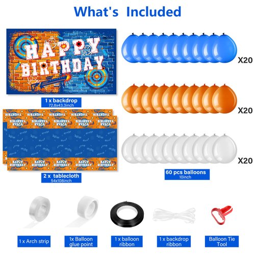 Irenare 62 Pcs Dart Battle Happy Birthday Party Decorations Dart Gun Birthday Supplies Gun Theme Birthday Party Decorations Dart Battle Banner Tablecloth and balloons for Kids Birthday Party Supplies