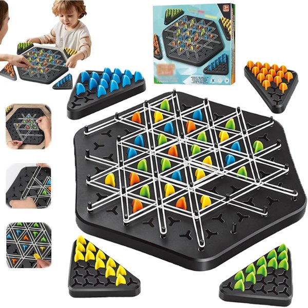 Chain Triangle Chess, Triggle Rubber Band Game, Chain Triangle Chess Game, Interactive Territory Capture Family Game, Educational Board Game for Adults and Kids Up 2 to 4 Players