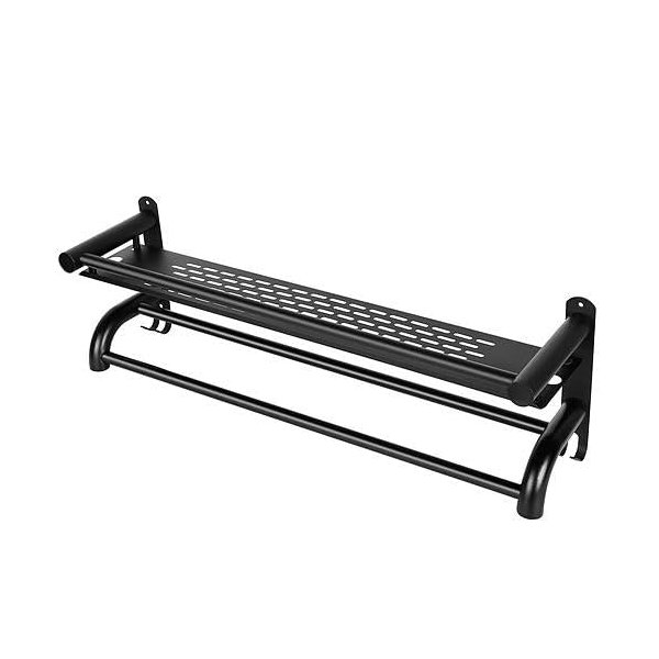 2 Tier Wall Mounted Towel Rack Bar Rail Towel Holder Hanger Bathroom Toiletries Storage Shelf with Nail Free Stickers
