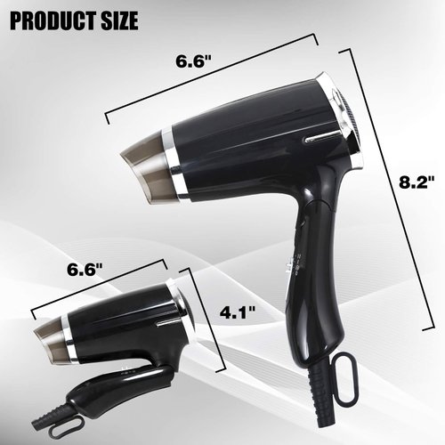 VeMee Compact Hair Dryer with Folding Handle, 1.1kW, Black, 3 Settings