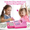 Pretend Play Calculator Cash Register Toy Gift for Kids Age 3, 4, 5, 6, 7, 8+ Year Old, 73 Pcs Grocery Store Playset with Microphone, Credit Card, Pink Play Cash Register for Toddlers Kids 4-8