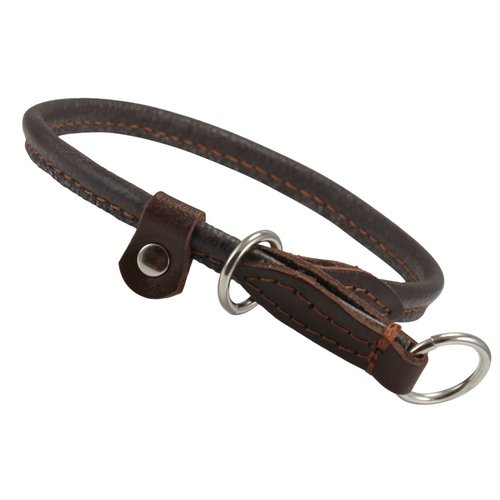 Round Genuine Rolled Leather Choke Dog Collar Brown (15" Long)
