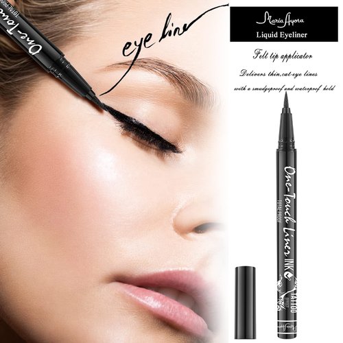 MARIA AYORA Triple Pack of Vegan-Approved Liquid Eyeliner Pens in Classic Black, Tattoo Effect, Quick Dry, Waterproof, Smudgeproof, Long-lasting & Felt Tip Eyeliner pen: Precision Beauty for Women