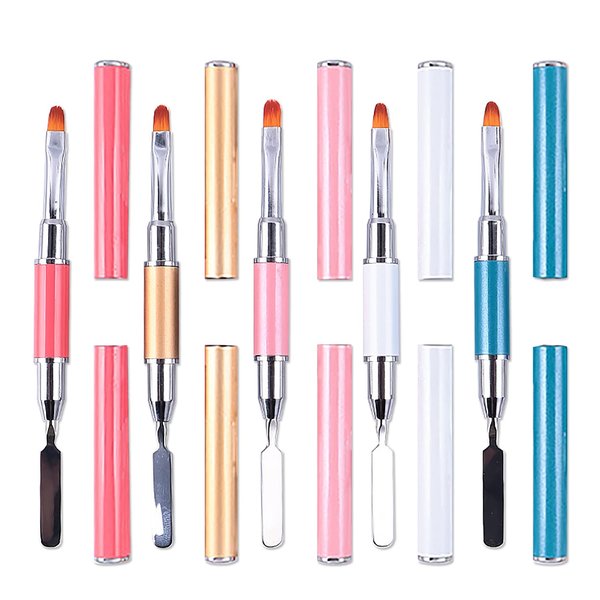 WOKOTO 5pcs Gel Nail Brushes For Extension Nail Art Brushes Dual-End Gel Polish Brush Nail Painting Brushes 2 Way Acrylic Nail Brushes Gel Spatula Builder Gel Brushes For Nails Manicure Tools