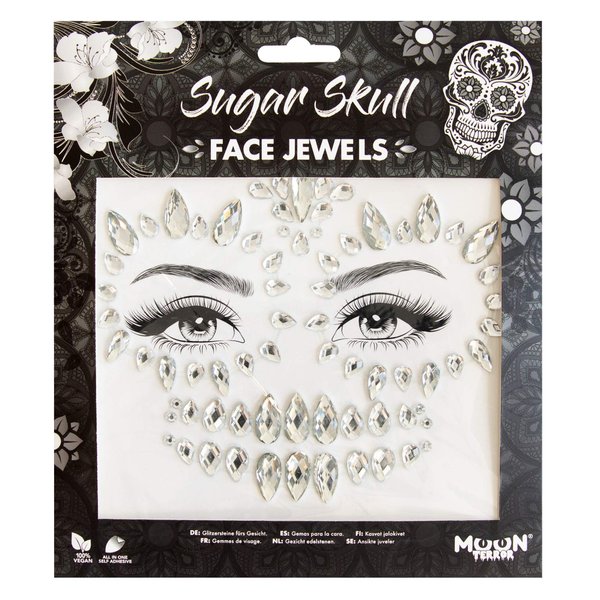 Face Jewels by Moon Terror - Festival Face Body Gems, SFX Make up, Crystal Make up Eye Glitter Stickers, Temporary Tattoo Jewels, Special Effects Make up (Sugar Skull)