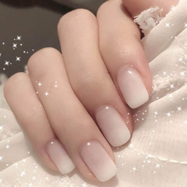 Chicque Ombre Short Press on Nail Atificial Fake Nails Glossy Square Ballerina False Nail Party Stick on Nail for Women and Girls(White)