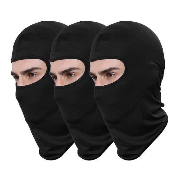 Pack of 3 Black Ski Mask Bandana Face Hat for Outdoor Airsoft Motorcycle Hood Helmet (Black)