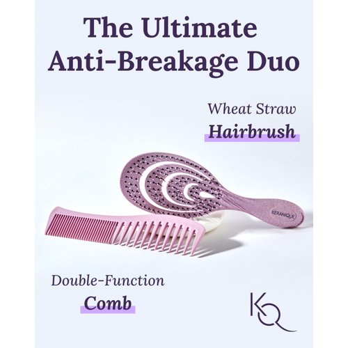 Detangling Brush and Comb Set - Gentle on Scalp Detangler Hair Brush and Styling Comb for Women - Hair Comb and Hairbrush for Thin, Thick, Curly, Straight, and All Other Womens Hair Types by Keranique