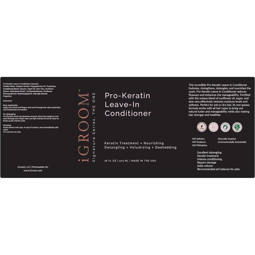 iGroom Pro-Keratin Leave-in Dog Conditioner, Luxury Pet Beauty Care, Keratin Treatment, Excellent Detangling, Made in USA, 16 oz