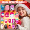 144 Pieces Fake Nails for Kids Girls Artificial Kids Press on Nails Full Cover Short Acrylic Stick On Nails False Nail Tips Kit for Children Little Girls Nail Art Decoration (Cute Pattern)