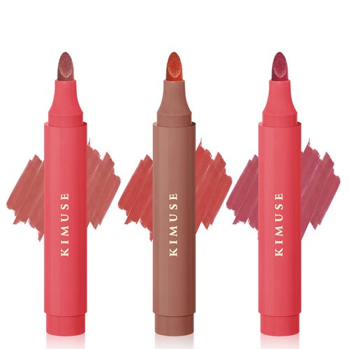 KIMUSE Lip Stain Tip Marker Set, Long Lasting Waterproof Smudgeproof Lip Liner Stain, Matte Natural Finish, All Day Wear Lip Color (Rouge Essentiel)