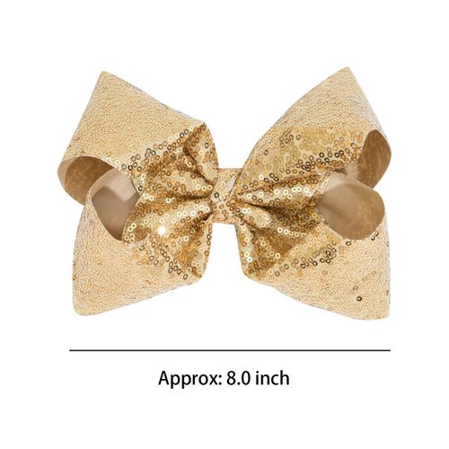 1PCS 8 Inch Big Sequin Hair Bows for Girls Alligator Clips Sparkly Glitter Hair Accessories for Little Teen Toddler Girls Kids (Gold)