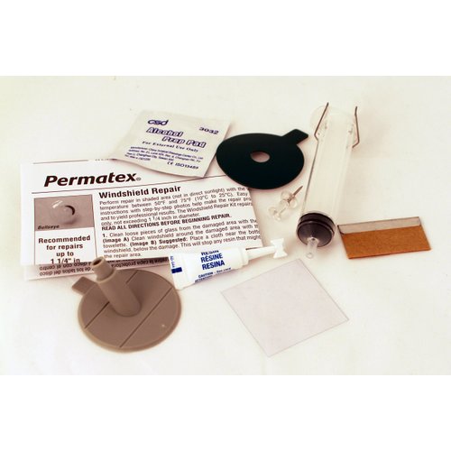 Permatex 09103 Automotive Windshield Repair Kit For Chipped And Cracked Windshields. Permanent Air-Tight Repairs, With Repair Syringe & Plunger, 9-piece Kit