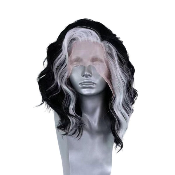 RDY Blonde White Highlight Color Free Part Short Body Wave Synthetic Wigs Heat Resistant Glueless Natural Hairline Shoulder Length Curl Wavy Wigs 150% Density Costume Party Dating Use Hair 16 Inch