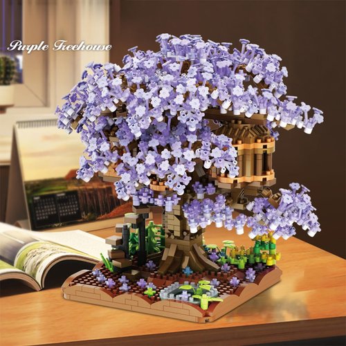 BDYDT Purple Cherry Blossom Bonsai Tree Building Blocks Set,（1443 Pieces） Flower Treehouse Model Mini Building Block Toys,Tree House Model Toys Gifts for Kid and Adult