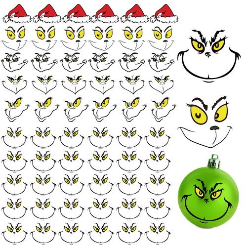 Wninbu 60 Pcs Christmas Face Stickers for Ornaments Christmas Decorations,Waterproof Christmas Face Decals Vinyl Stickers for Christmas Balls,Christmas Party Supplies Water Bottle Stickers