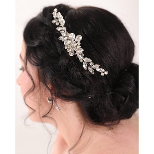 Rumtock Rhinestones Silver Long Hair Comb for Wedding Brides Women Crystal Hair Piece Jewelry