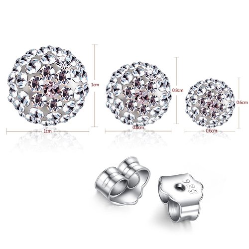 BG&WLing 3 Pieces Crystal Ball Stud Earrings Set for Women Girls, 3 Different Size Sparkle Disco Ball Earring Studs
