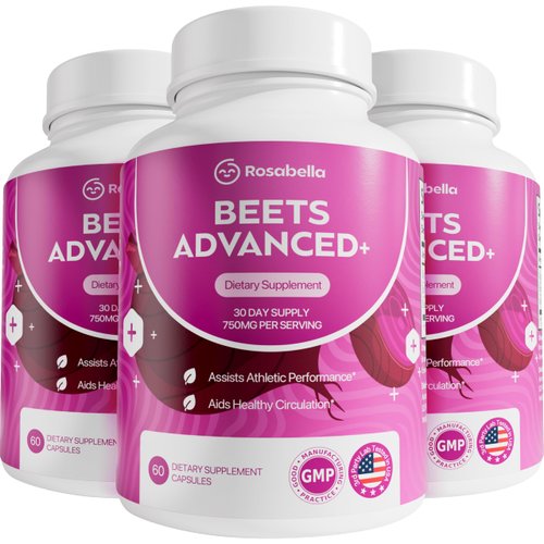 Rosabella Organic Beet Root Advanced Capsules - 500mg Beet Root Powder Aids Healthy Circulation & Vitality, Non-GMO, Beet Root Advanced Supplement - 180 Capsules, 90-Day Supply (180 Count (Pack of 3))