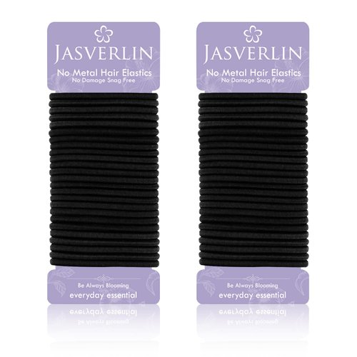 JASVERLIN Black Elastics Hair Ties, Ponytail Holders No Metal Hair Bands Scrunchies Braid Accessories for Women Girls Thick No Damage Hair Band 4mm 50 Pieces (Black)