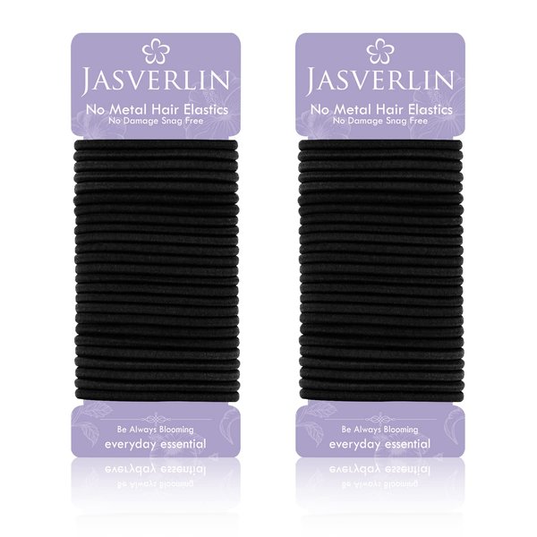 JASVERLIN Black Elastics Hair Ties, Ponytail Holders No Metal Hair Bands Scrunchies Braid Accessories for Women Girls Thick No Damage Hair Band 4mm 50 Pieces (Black)