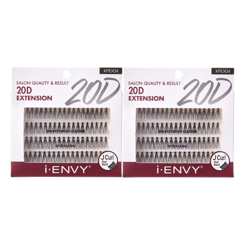 i-ENVY 20D Extension Cluster Individual Lashes (Extra Long, 2 PACK) Flat Root Seamless Application Perfect For DIY Lash Extension