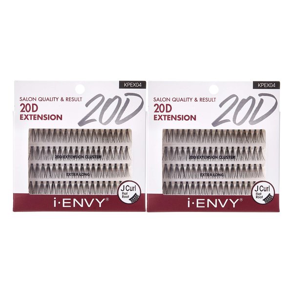 i-ENVY 20D Extension Cluster Individual Lashes (Extra Long, 2 PACK) Flat Root Seamless Application Perfect For DIY Lash Extension
