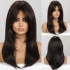 Doremiy Black Brown Wig with Bangs Natural Medium Length Straight Wigs for Women Heat Resistant Fiber Synthetic Wigs for Daily Cosplay
