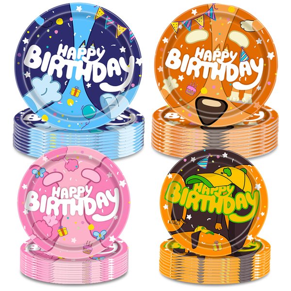 Blue Dog Cartoon Birthday Party Supplies Plates Set, 40 PCS Blue Dog Happy Birthday Party Decorations Blue Dog Plates for Boys Girls Birthday Decorations Serve 20 Guest