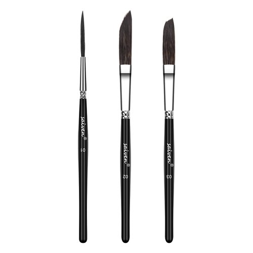 SYCYKA Starter Pinstriping Brush Kit(#01,#02,#03) - 3pcs Professional Mixed Squirrel Hair Detail Script Liner Brush High Performance Striping Brushes for Painting - Black