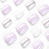 Short Square Press on Nails Pink Fake Nails Full Cover Sliver Glitter False Nails with White Pink Marble Designs Glossy Glue on Nails Petite Acrylic Nails Artificial Nails for Women Girls 24Pcs