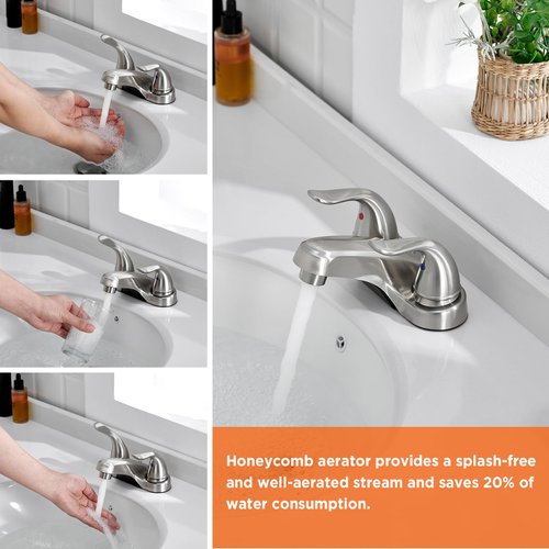 KPWATER Bathroom Sink Faucet Dual Handles 4" Centerset Bathroom Faucet with Pop-up Drain Stopper, Plating Over ABS Plastic Non-Metallic Basin faucets with Supply Hose- Brushed Nickel Finish
