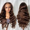 Luxvogue Chocolate Body Wave Human Hair Wig Lace Frontal T Body Wave Human Hair Wig Pre Plucked Pre Cut Lace Frontal Closure Glueless Wigs Elastic Band 200% Density
