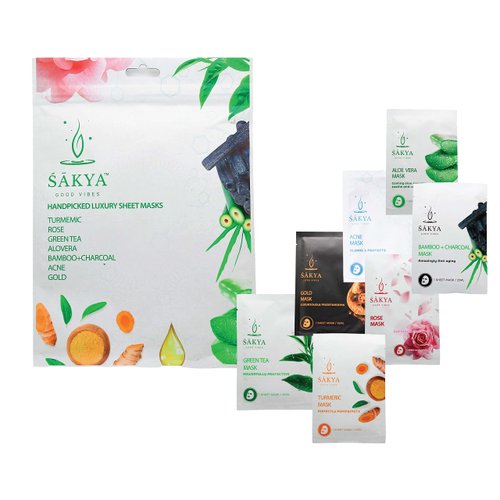 Sakya | Premium Facial Mask Sheet: Best Hand Picked Skin Care Solution with Aloe Vera Gel, Acne Treatment, Korean Inspired Skincare, Sheet Masks for under eye patches, blackhead remover-7 Pack