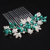 Missgrace Women Bridal Wedding Silver Rhinestones Flower Leaf Side Hair Comb Special Occasion Headpiece Hair Accessories for Women (Silver Green)