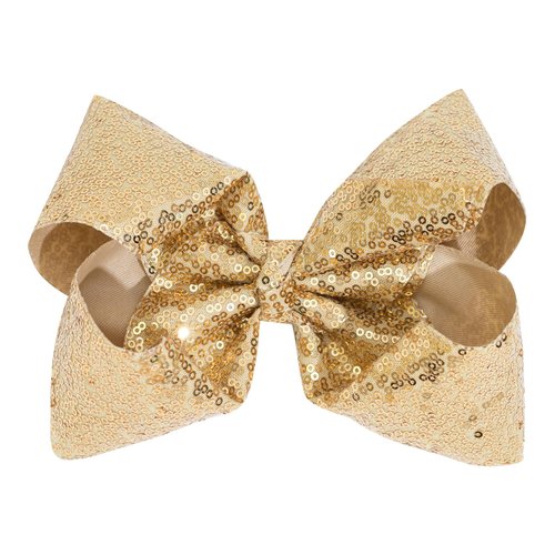 1PCS 8 Inch Big Sequin Hair Bows for Girls Alligator Clips Sparkly Glitter Hair Accessories for Little Teen Toddler Girls Kids (Gold)